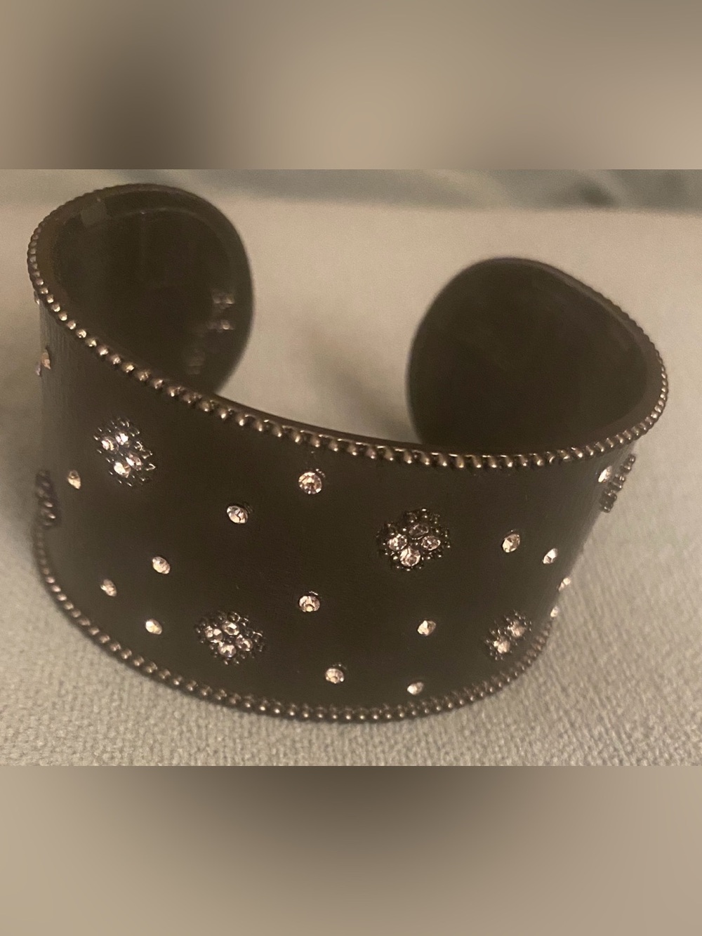LUXURIOUS Wide Italian  Matt, Black  IP , Crystals  Cuff bracelet